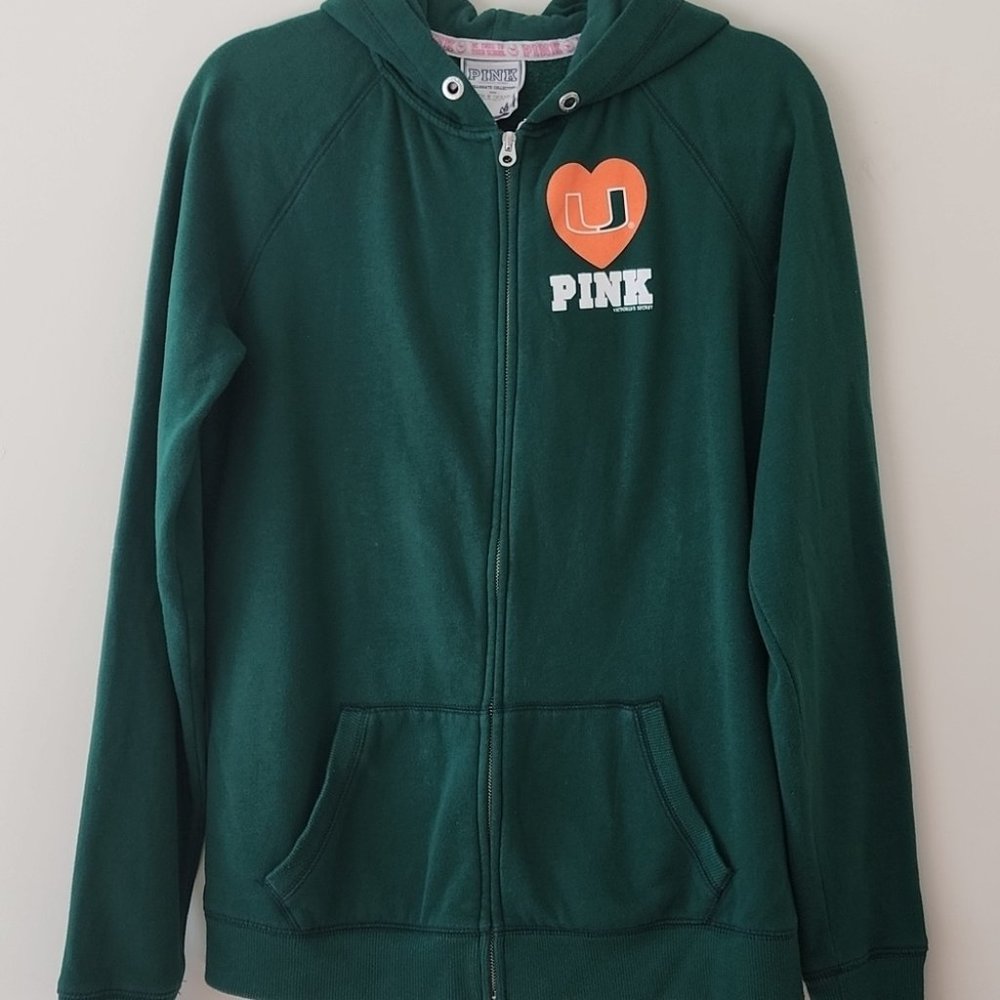 Pink Victoria's Secret UM University of Miami Hurricanes Canes zip sweatshirt